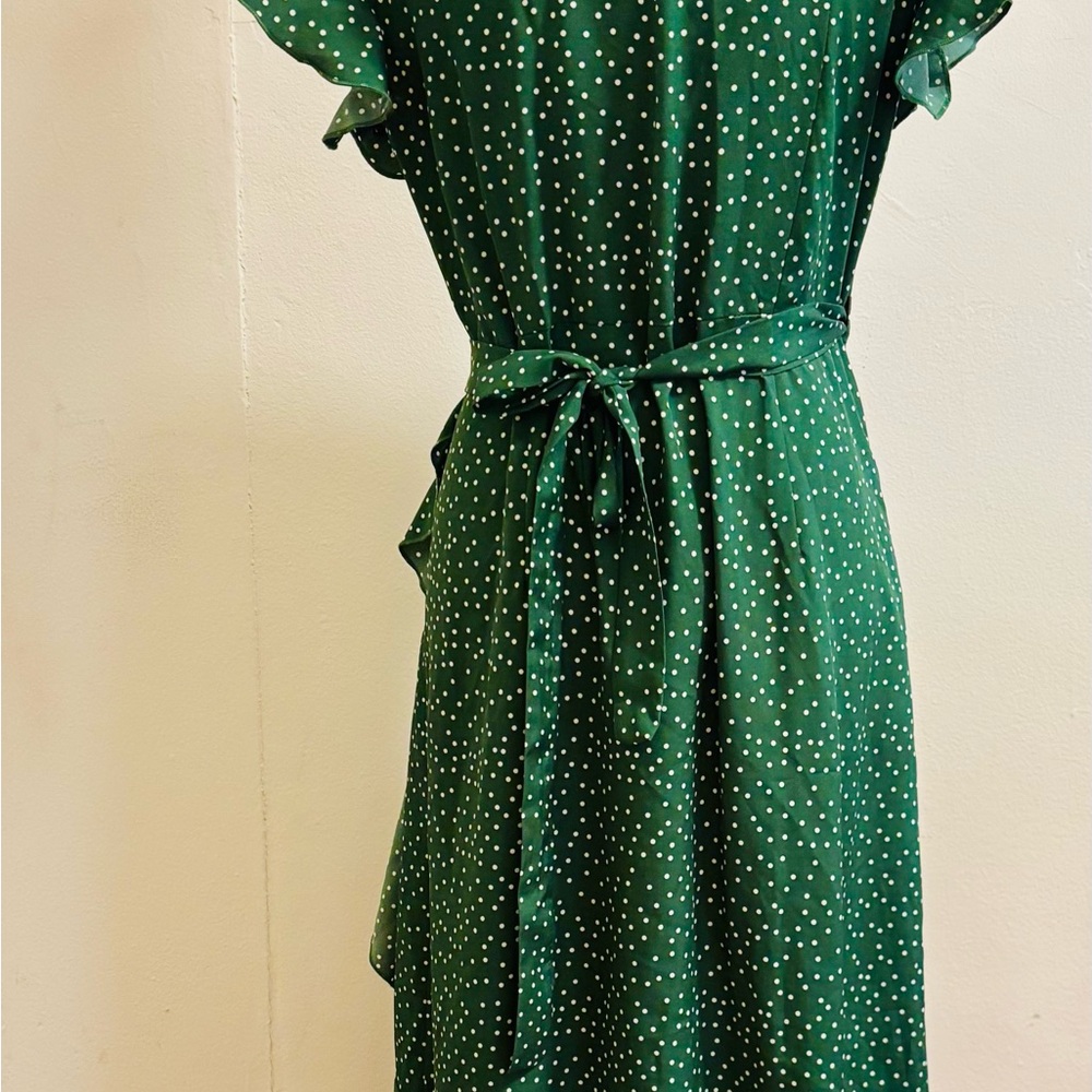 Green Polka Dot Wrap-Style Midi Dress - Picture 8 of 9